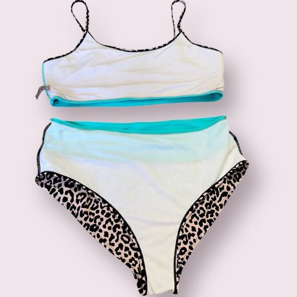 Swimsuit 2 Piece Bikini High Waist Unpadded Plus Size 3XL Animal Pint Colorblock - Picture 8 of 11